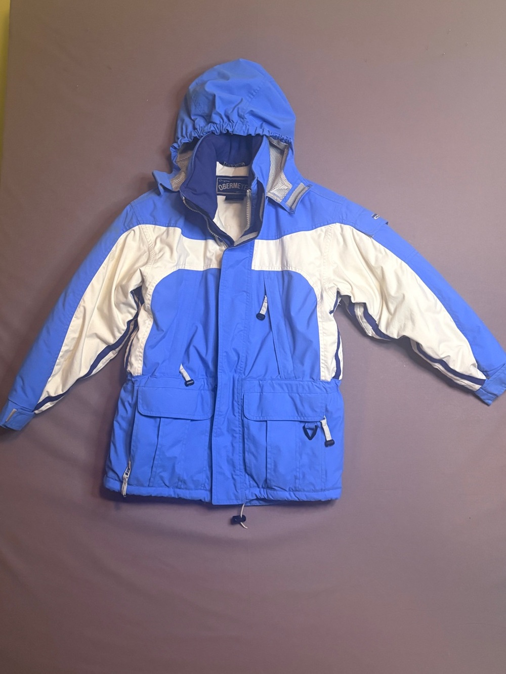 Obermeyer Twister Junior 10 Blue White Insulated Ski Jacket Removable Hood